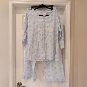 Vintage Laura Ashley Pastel Blue Floral Pajama Set NWT Size Large